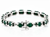 Pre-Owned Green Malachite Rhodium Over Sterling Silver Bracelet