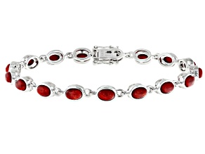Pre-Owned Red Coral Rhodium Over Sterling Silver Bracelet