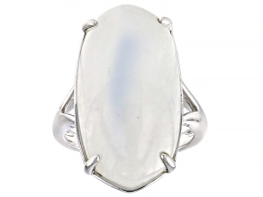 Pre-Owned White Rainbow Moonstone Rhodium Over Sterling Silver Solitaire Ring