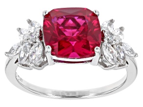 Pre-Owned Lab Created Ruby And White Cubic Zirconia Rhodium Over Silver Ring 4.85ctw