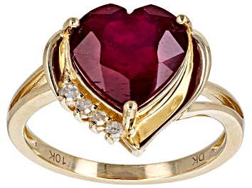 Picture of Pre-Owned Mahaleo(R) Ruby with White Diamond 10k Yellow Gold Ring 3.97ctw
