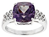 Pre-Owned Purple Lab Created Sapphire Rhodium Over Sterling Silver Ring 4.82ctw