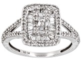 Pre-Owned White Diamond 10k White Gold Cluster Ring 0.70ctw