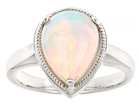 Pre-Owned White Ethiopian Opal Rhodium Over Sterling Silver Ring