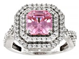 Pre-Owned Pink And White Cubic Zirconia Rhodium Over Sterling Silver Asscher Cut Ring 4.80ctw