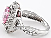 Pre-Owned Pink And White Cubic Zirconia Rhodium Over Sterling Silver Asscher Cut Ring 4.80ctw