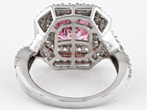 Pre-Owned Pink And White Cubic Zirconia Rhodium Over Sterling Silver Asscher Cut Ring 4.80ctw