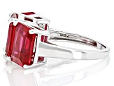 Pre-Owned Red Lab Created Ruby Rhodium Over Sterling Silver 3-Stone Ring 12.24ctw