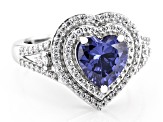 Pre-Owned Blue And White Cubic Zirconia Platinum Over Sterling Silver Heart Ring 3.50ctw
