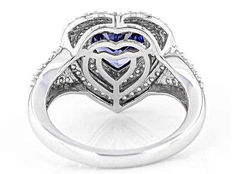 Pre-Owned Blue And White Cubic Zirconia Platinum Over Sterling Silver Heart Ring 3.50ctw