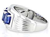 Pre-Owned Blue Kyanite Rhodium Over Sterling Silver Men's Ring 2.68ctw