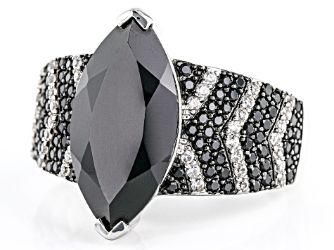 Pre-Owned Black Spinel Rhodium Over Sterling silver Ring 4.58ctw