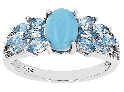 Pre-Owned Blue Sleeping Beauty Turquoise Rhodium Over Silver Ring 1.03ctw