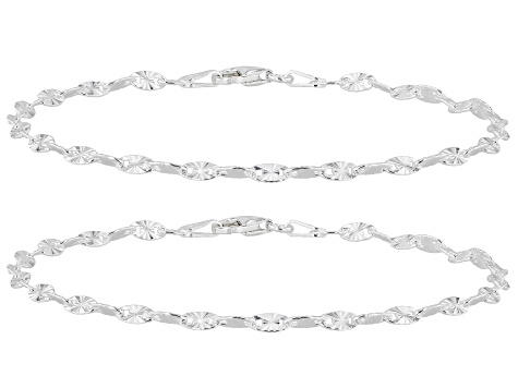 Pre-Owned Sterling Silver 3mm Diamond-Cut Valentino Link Bracelet Set of 2