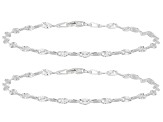 Pre-Owned Sterling Silver 3mm Diamond-Cut Valentino Link Bracelet Set of 2