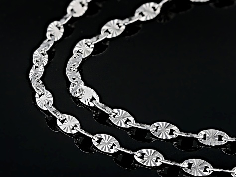 Pre-Owned Sterling Silver 3mm Diamond-Cut Valentino Link Bracelet Set of 2