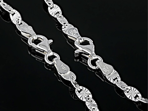 Pre-Owned Sterling Silver 3mm Diamond-Cut Valentino Link Bracelet Set of 2