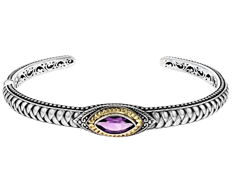 Pre-Owned Amethyst Sterling Silver With 18K Gold Accent Cuff Bracelet 1.50ct