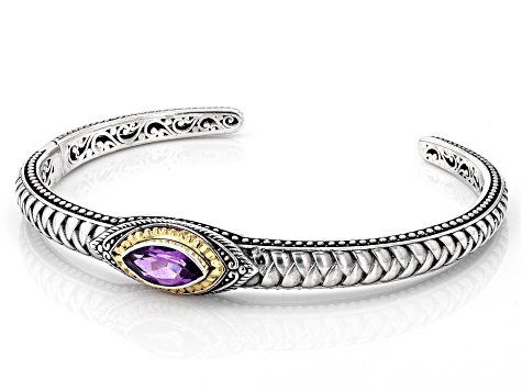 Pre-Owned Amethyst Sterling Silver With 18K Gold Accent Cuff Bracelet 1.50ct