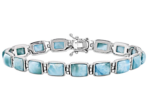 Pre-Owned Blue larimar Rhodium Over Sterling Silver Tennis Bracelet