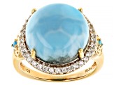 Pre-Owned Larimar With Neon Apatite With White Zircon 18k Yellow Gold Over Sterling Silver Ring 0.43