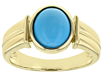 Pre-Owned Blue Sleeping Beauty Turquoise 10k Yellow Gold Men's Ring