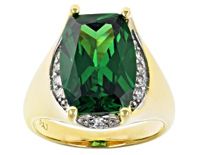 Pre-Owned Green And White Cubic Zirconia 18k Yellow Gold Over Sterling Silver Ring 10.75ctw