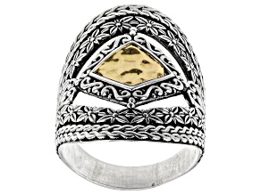 Pre-Owned Sterling Silver & 18K Yellow Gold Statement Floral Ring