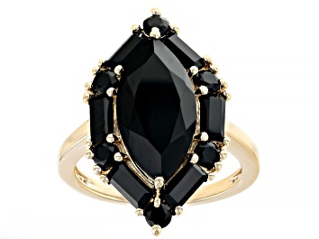 Picture of Pre-Owned Black Spinel 18k Yellow Gold Over Sterling Silver Ring 6.29ctw