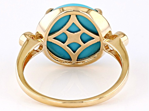 Pre-Owned Blue Sleeping Beauty Turquoise With White Diamond 14k Yellow Gold Ring 3.86ctw