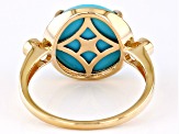 Pre-Owned Blue Sleeping Beauty Turquoise With White Diamond 14k Yellow Gold Ring 3.86ctw