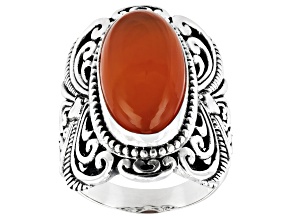 Pre-Owned 20x10mm Carnelian Sterling Silver Solitaire Ring