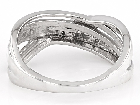 Pre-Owned Black And White Diamond Accent Rhodium Over Sterling Silver Crossover Band Ring