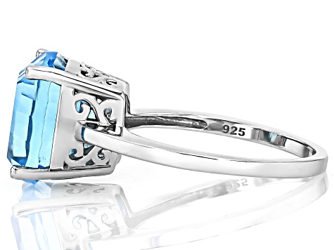 Pre-Owned Sky Blue Topaz Rhodium Over Sterling Silver Solitaire Ring 5.00ct