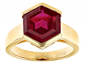 Picture of Pre-Owned Lab Created Ruby 18k Yellow Gold Over Sterling Silver Ring 4.50ct