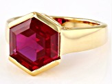 Pre-Owned Lab Created Ruby 18k Yellow Gold Over Sterling Silver Ring 4.50ct