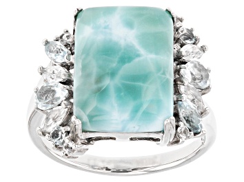Picture of Pre-Owned Blue Larimar Rhodium Over Sterling Silver Ring 1.13ctw