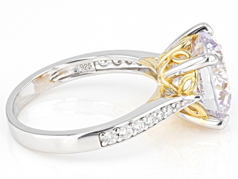 Pre-Owned White Cubic Zirconia Rhodium And 18k Yellow Gold Over Sterling Silver Butterfly Ring 8.41c
