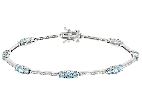 Pre-Owned Blue And White Cubic Zirconia Rhodium Over Sterling Silver Tennis Bracelet 6.30ctw