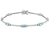 Pre-Owned Blue And White Cubic Zirconia Rhodium Over Sterling Silver Tennis Bracelet 6.30ctw