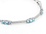 Pre-Owned Blue And White Cubic Zirconia Rhodium Over Sterling Silver Tennis Bracelet 6.30ctw