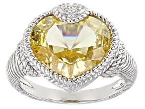Pre-Owned Judith Ripka Canary & White Cubic Zirconia Rhodium Over Sterling Silver Romance Ring 9.55c