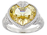 Pre-Owned Judith Ripka Canary & White Cubic Zirconia Rhodium Over Sterling Silver Romance Ring 9.55c