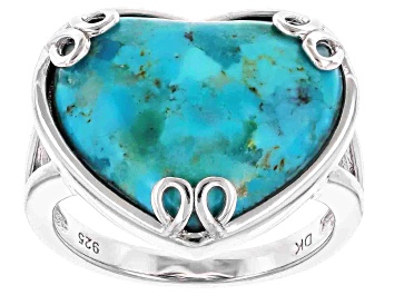 Picture of Pre-Owned Blue Turquoise Rhodium Over Sterling Silver Heart Ring