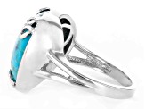 Pre-Owned Blue Turquoise Rhodium Over Sterling Silver Heart Ring