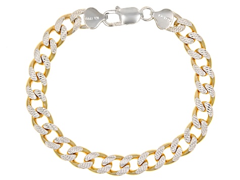 Pre-Owned Sterling Silver & 18k Yellow Gold Over Sterling Silver 8mm Diamond-Cut Curb Link Bracelet