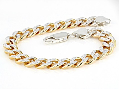 Pre-Owned Sterling Silver & 18k Yellow Gold Over Sterling Silver 8mm Diamond-Cut Curb Link Bracelet