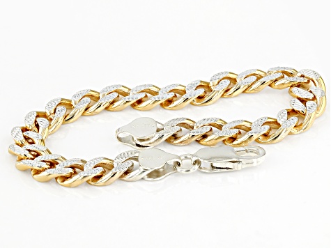 Pre-Owned Sterling Silver & 18k Yellow Gold Over Sterling Silver 8mm Diamond-Cut Curb Link Bracelet