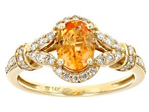 Pre-Owned Spessartite Garnet With White Diamond 14k Yellow Gold Halo Design Ring 1.14ctw