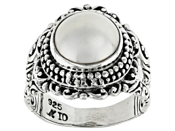 Picture of Pre-Owned 9.5-10.5mm Cultured White Mabe Pearl Sterling Silver Textured Ring